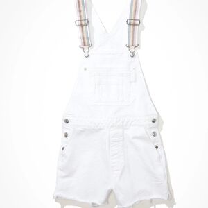American Eagle White Overalls with Rainbow Straps